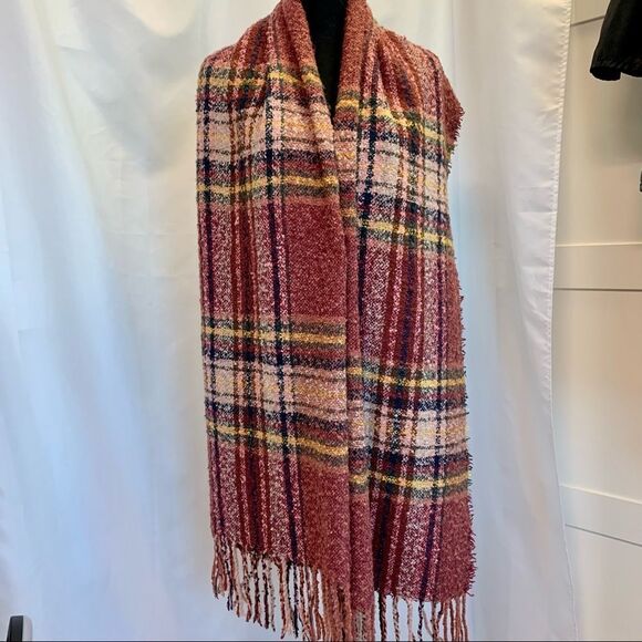 DUSTY rose pink yellow plaid check warm soft fall winter blanket scarf - Picture 5 of 8